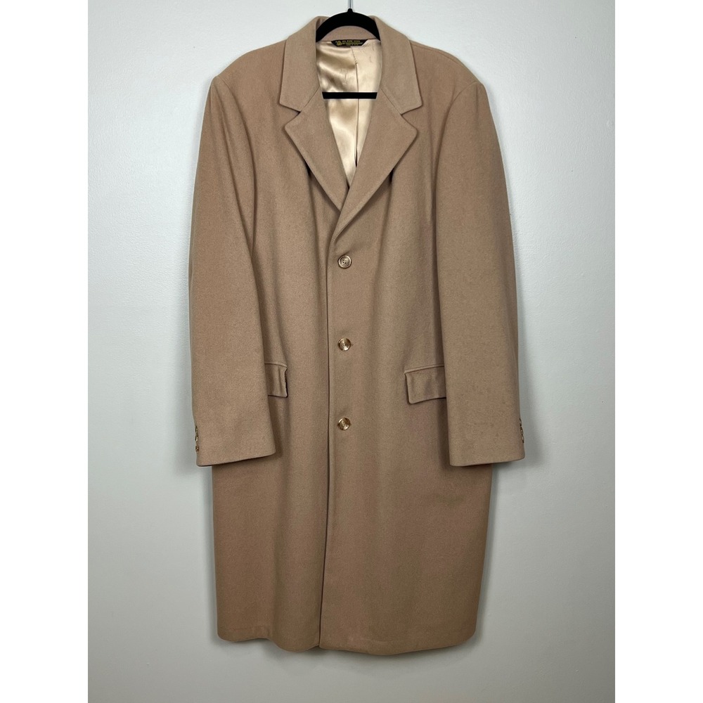 Hyneman & Son Mens Camel Wool Overcoat Tan Long Trench Coat Made in USA